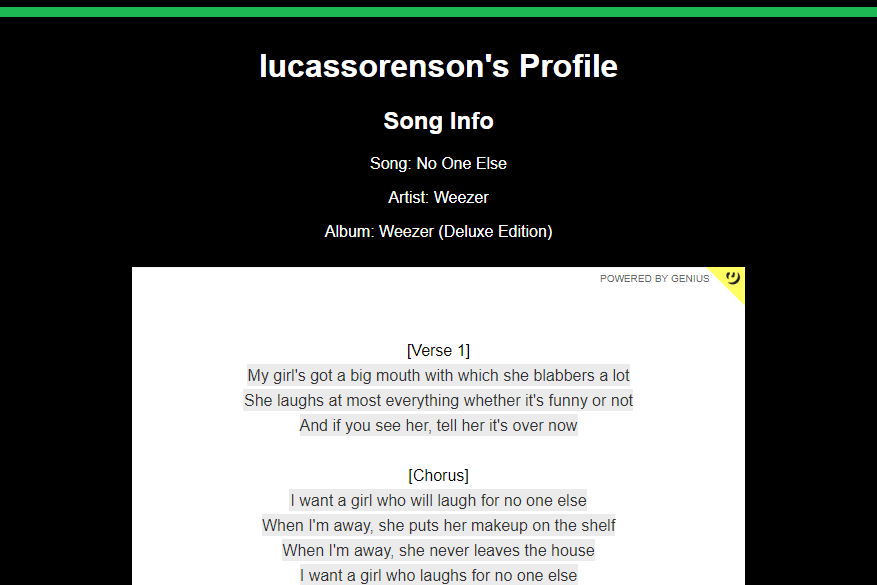 screenshot of Your Music, a web app that I coded