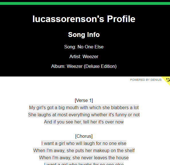 Screenshot of Your Music, a web app that I coded.